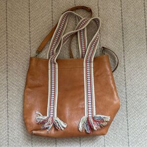 Madewell Brown Leather Tote / Shoulder Bag with Multicolor Straps